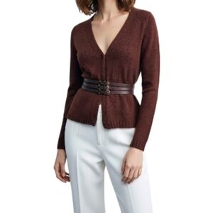 Brown V-Neck Cardigan with Belt